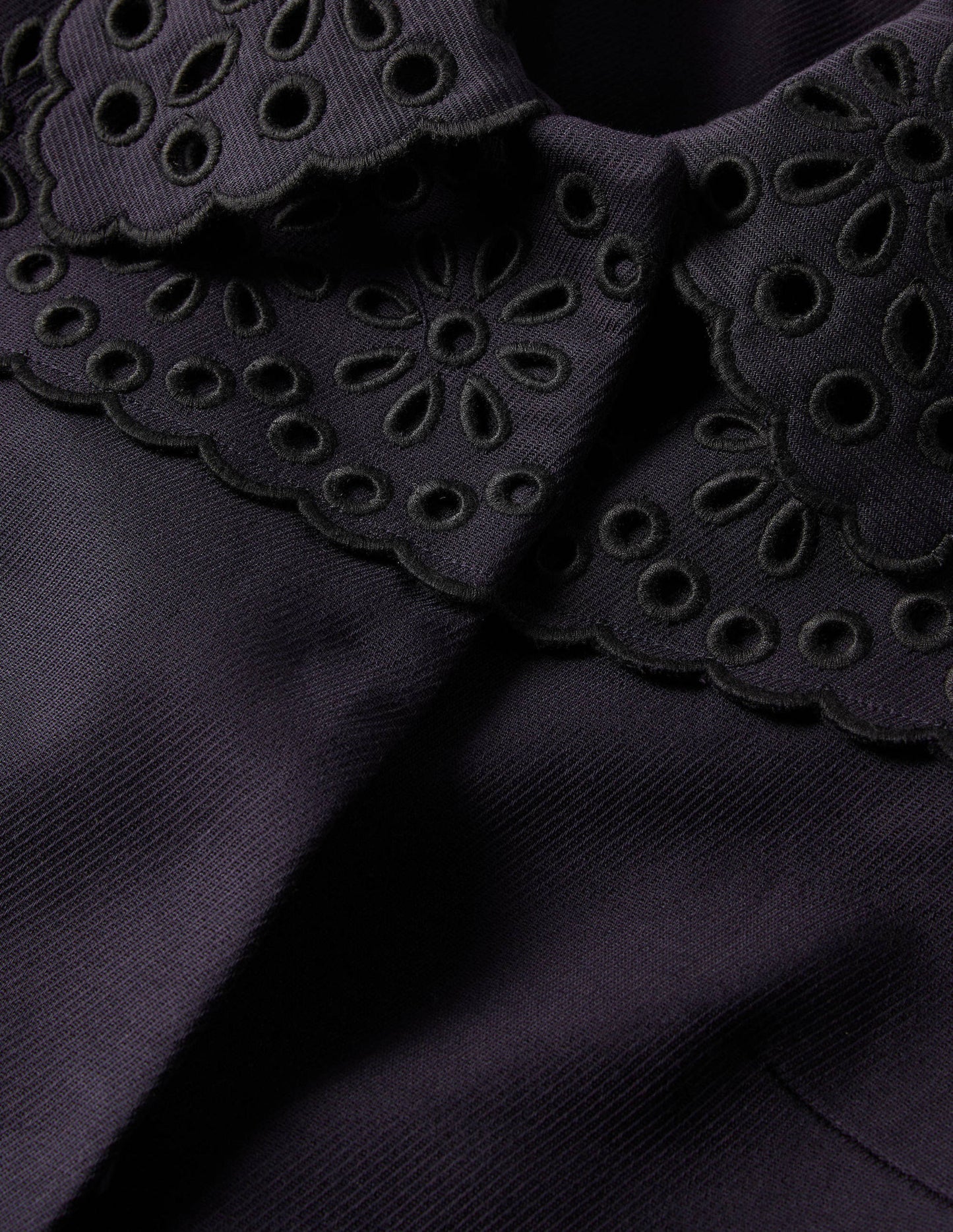 Broderie Detail Coat-Navy