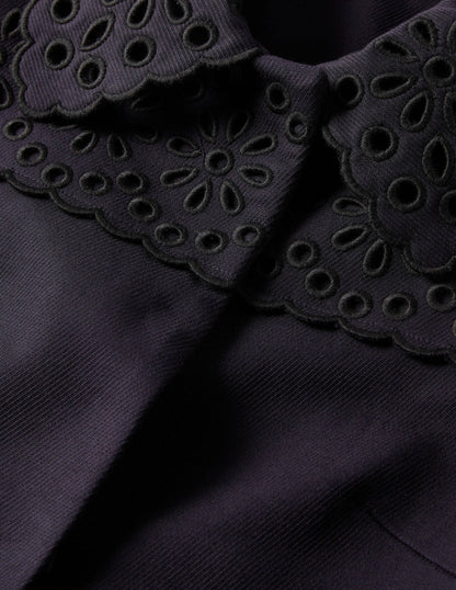Broderie Detail Coat-Navy