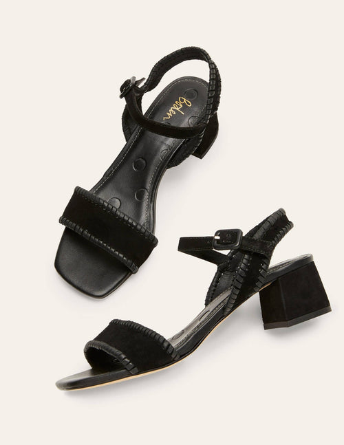 Block Heel Suede Sandals-Black