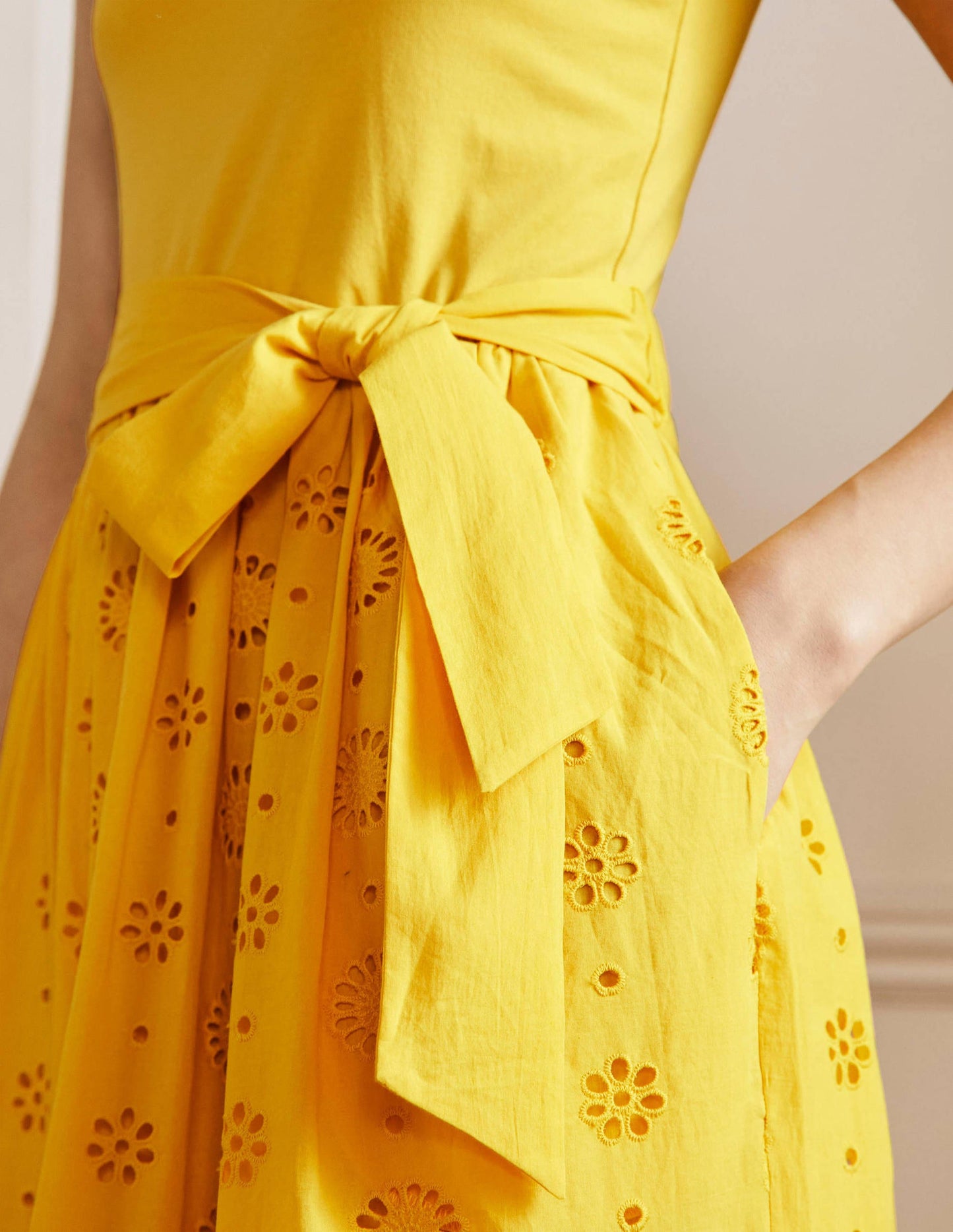 Broderie Mix Midi Dress-Honeycomb