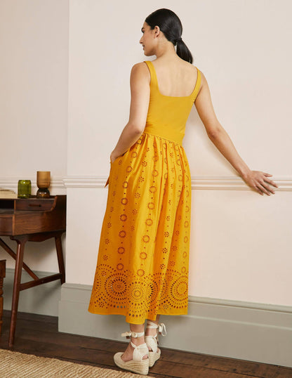 Broderie Mix Midi Dress-Honeycomb