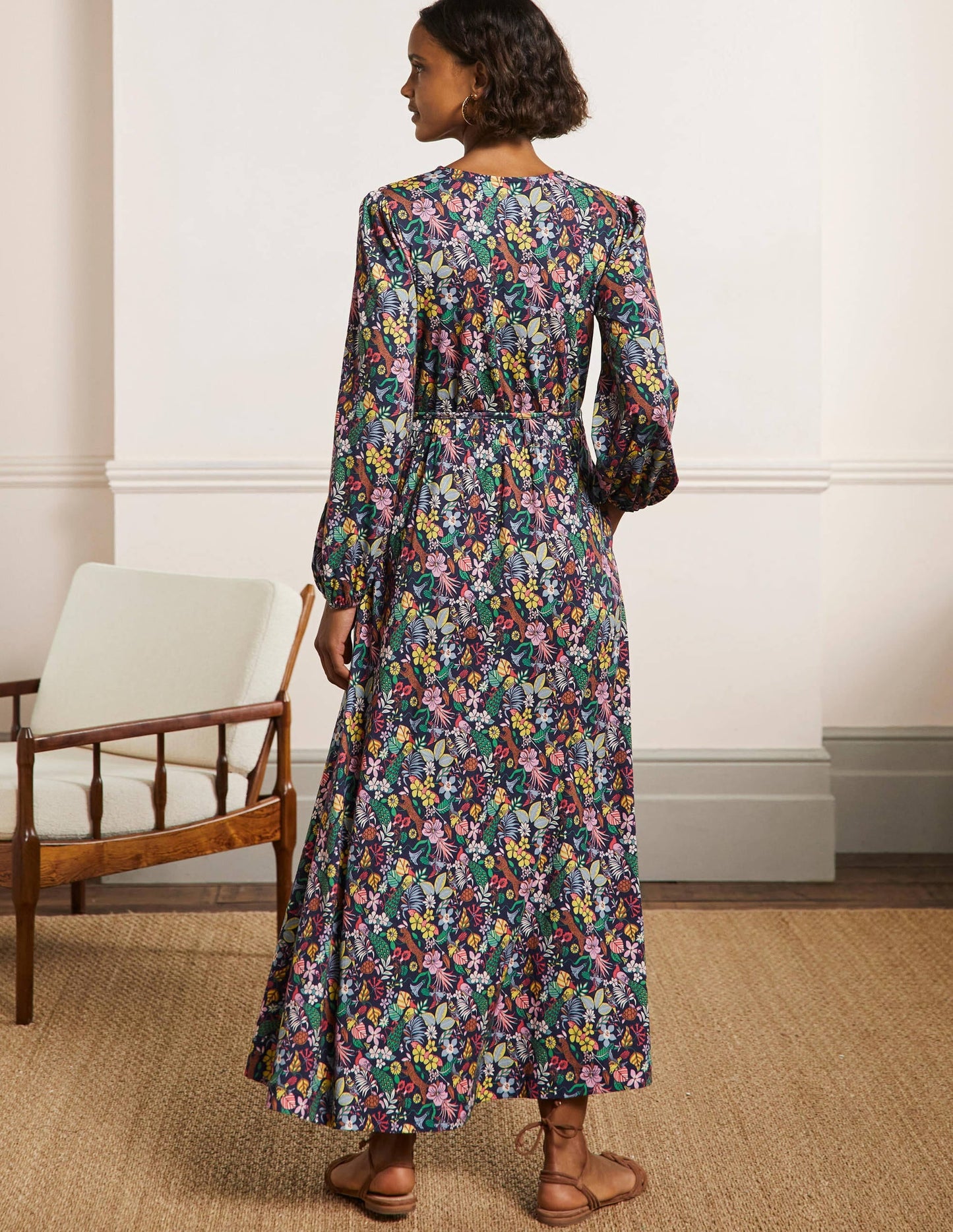 Belted Jersey Maxi Dress-Navy Exotic Paradise