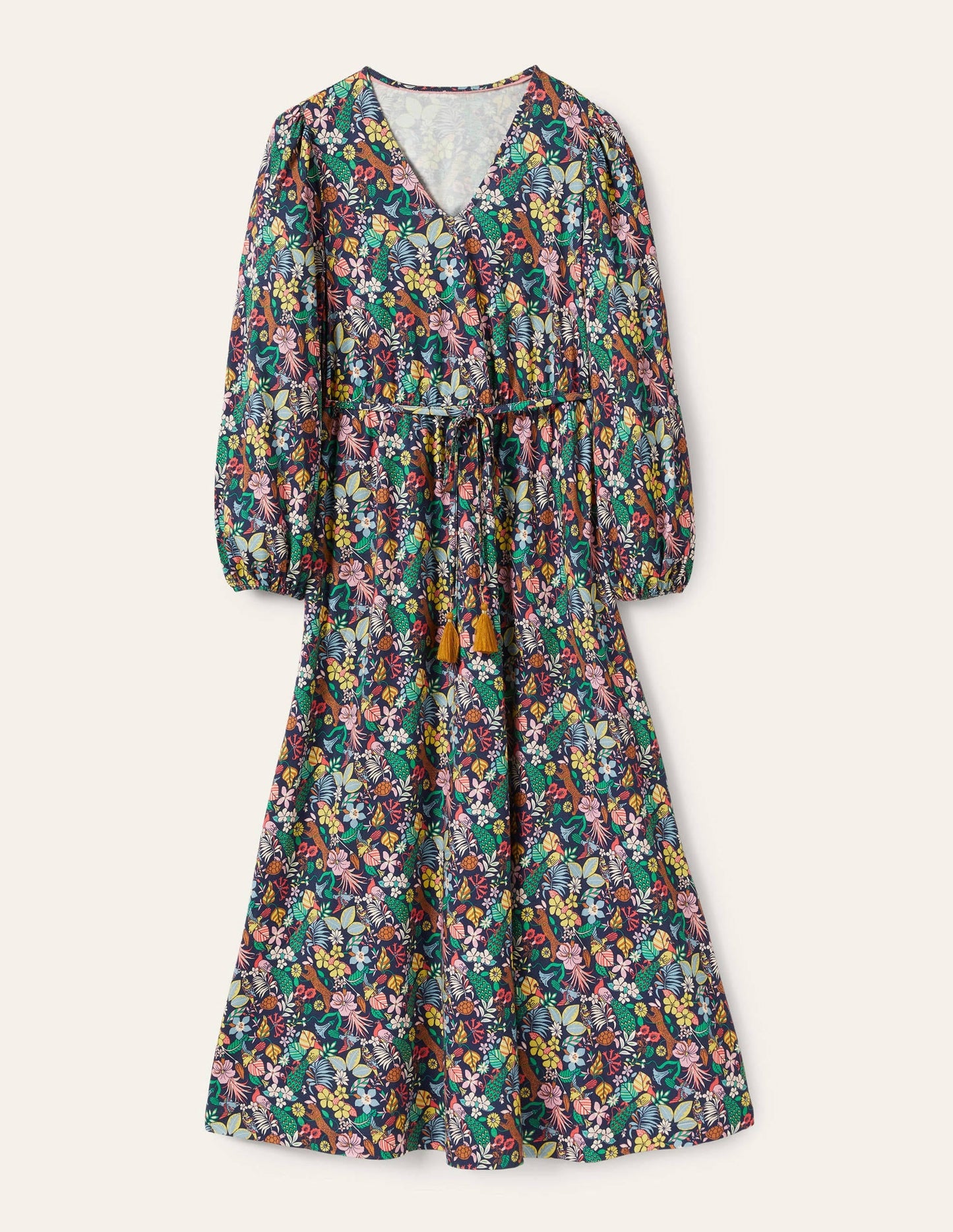 Belted Jersey Maxi Dress-Navy Exotic Paradise