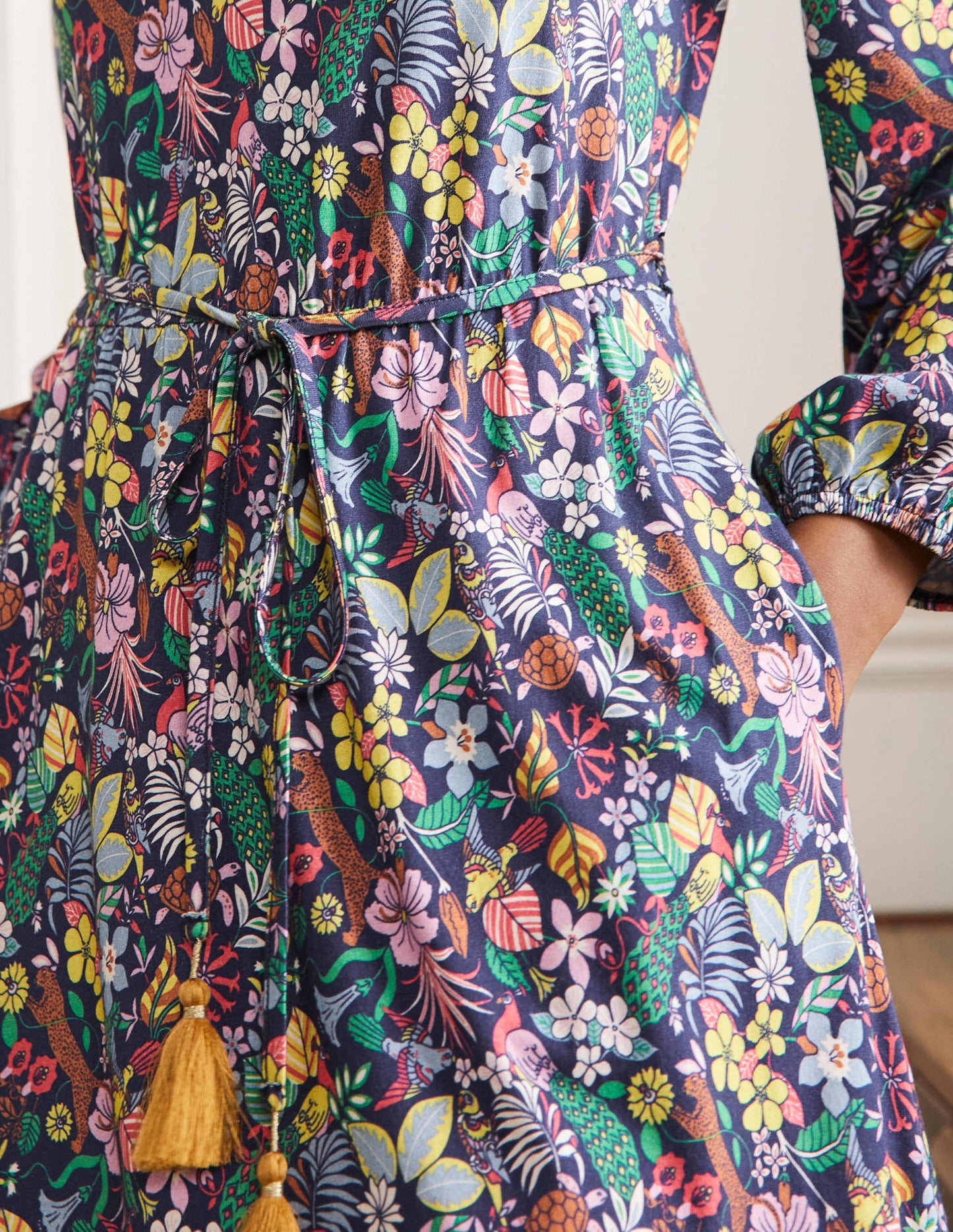 Belted Jersey Maxi Dress-Navy Exotic Paradise