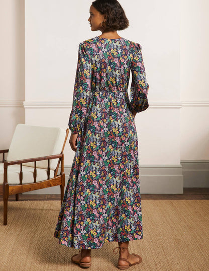 Belted Jersey Maxi Dress-Navy Exotic Paradise