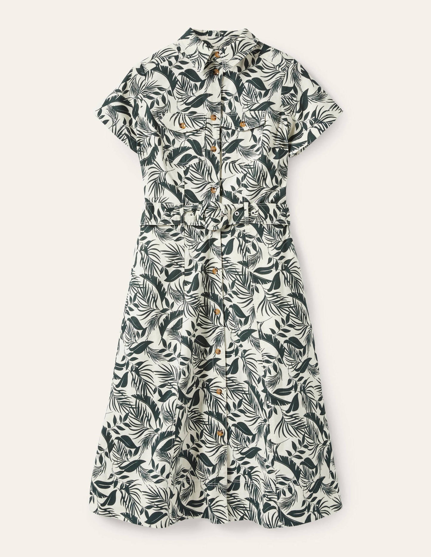 Belted Midi Shirt Dress-Garden, Tropic Foliage