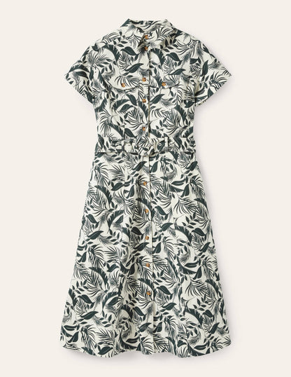 Belted Midi Shirt Dress-Garden, Tropic Foliage