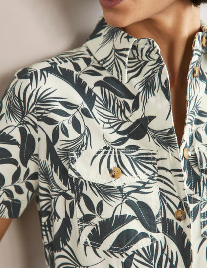 Belted Midi Shirt Dress-Garden, Tropic Foliage