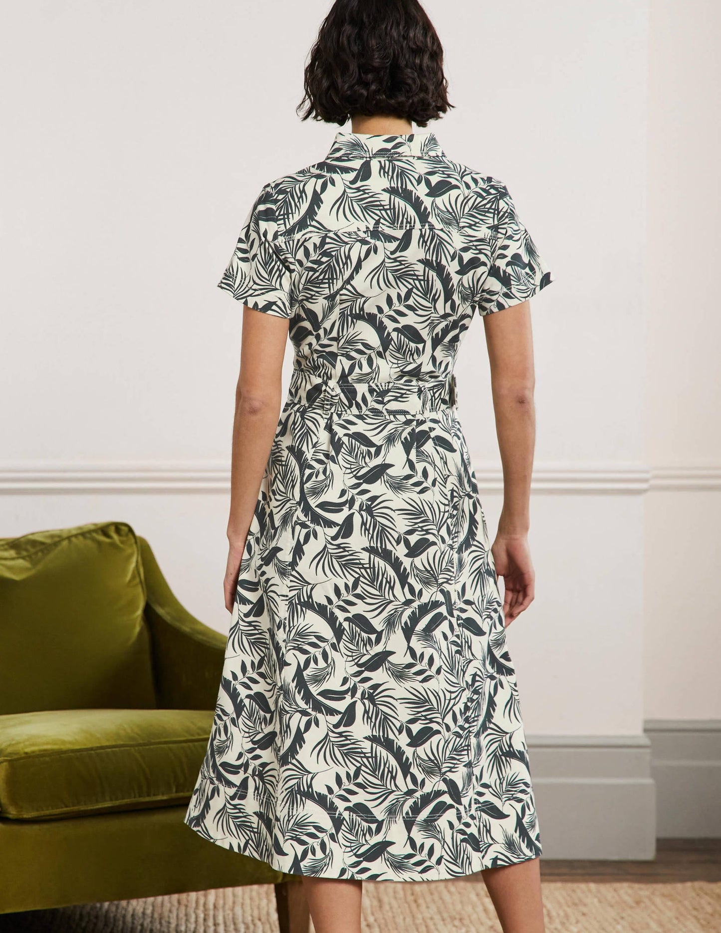 Belted Midi Shirt Dress-Garden, Tropic Foliage