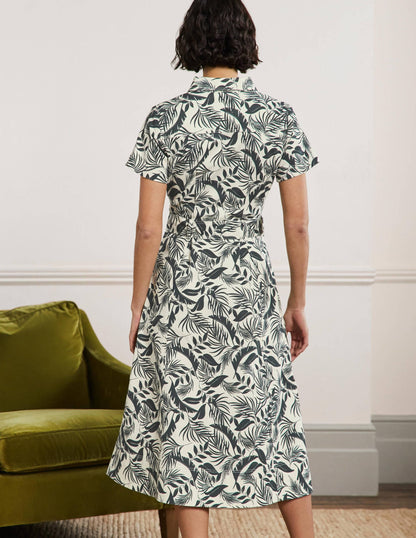 Belted Midi Shirt Dress-Garden, Tropic Foliage