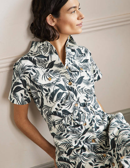 Belted Midi Shirt Dress-Garden, Tropic Foliage