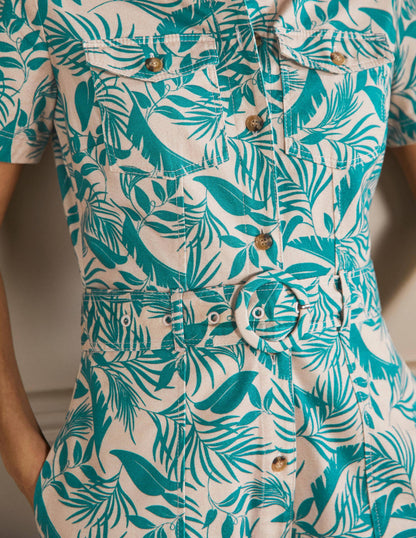 Belted Midi Shirt Dress-Milkshake, Tropic Foliage
