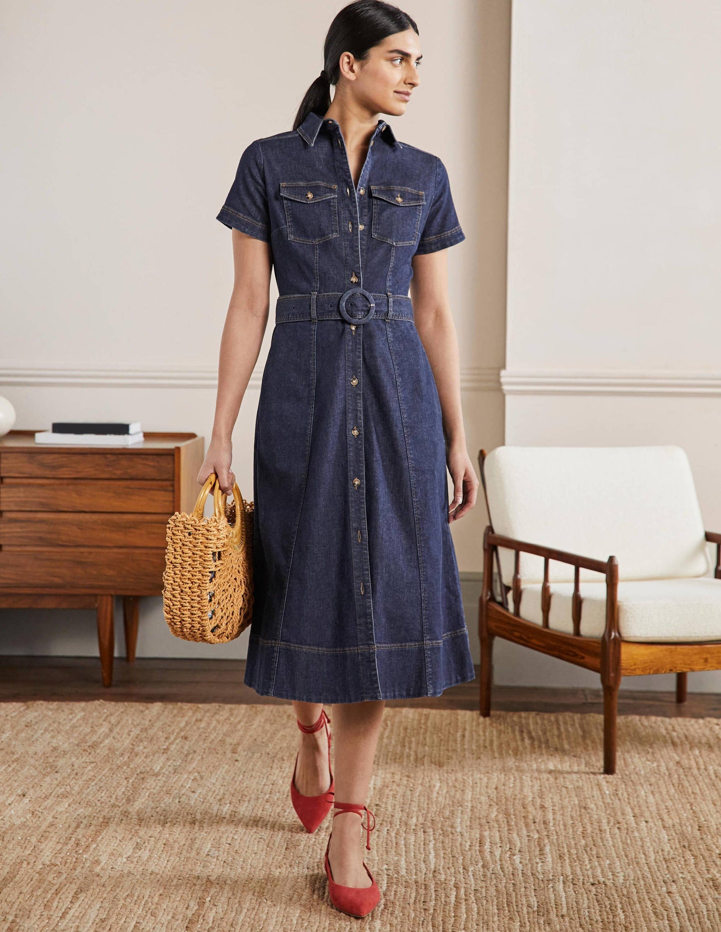 Belted Midi Shirt Dress-Mid Vintage