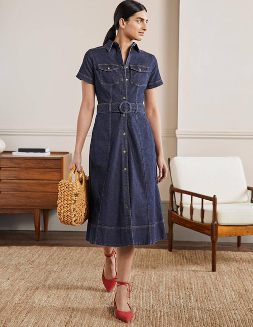 Belted Midi Shirt Dress-Mid Vintage