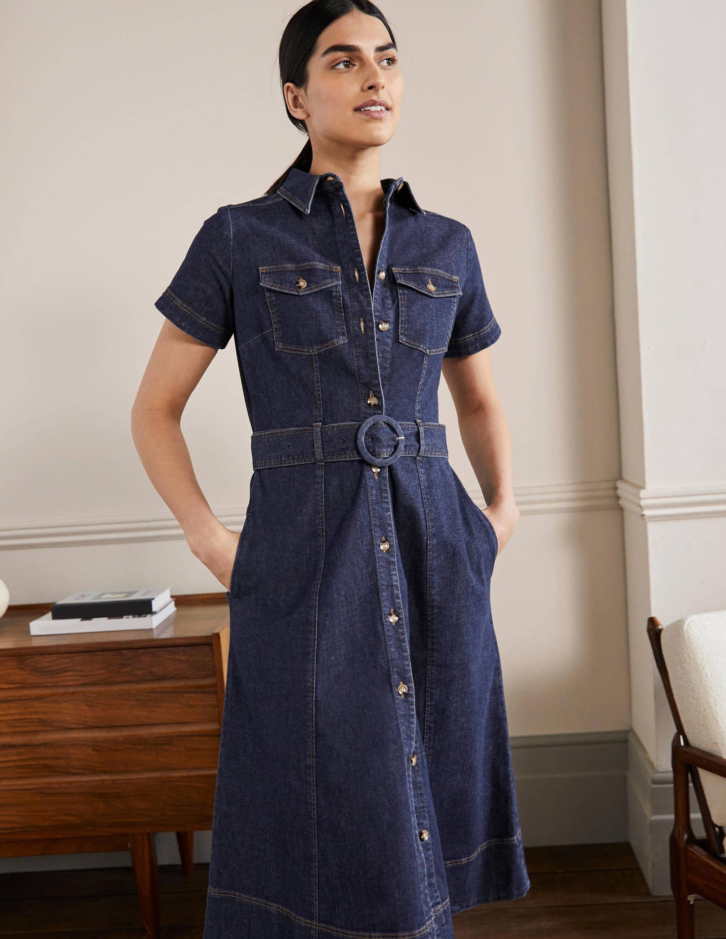 Belted Midi Shirt Dress-Mid Vintage