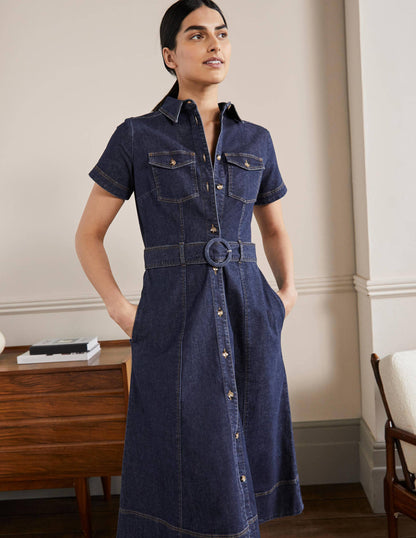 Belted Midi Shirt Dress-Mid Vintage