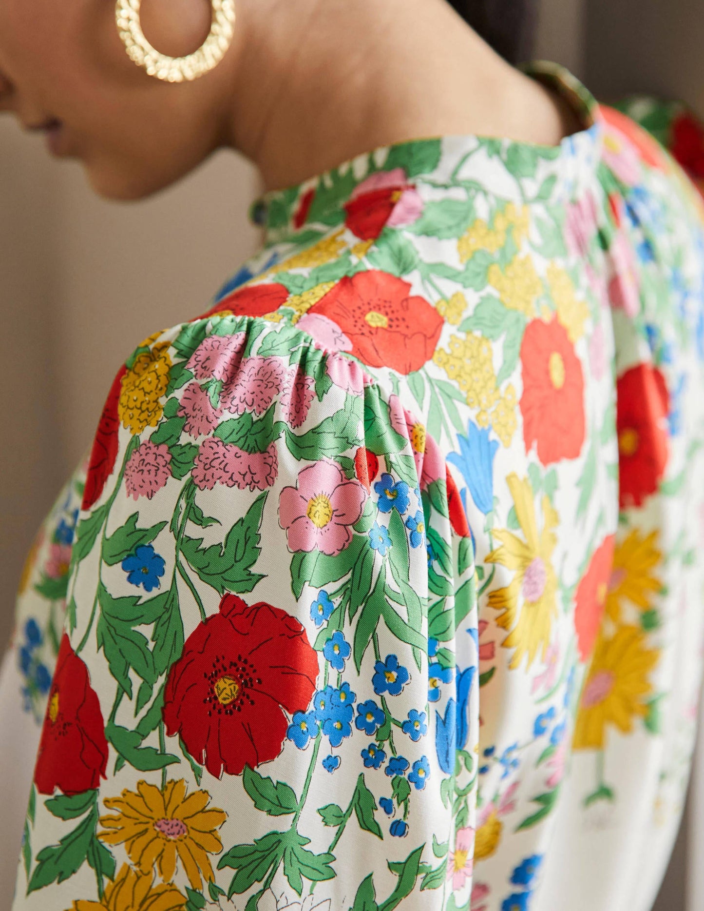 Blouson Sleeve Blouse-Ivory,  Botanical Terrace
