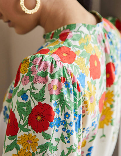 Blouson Sleeve Blouse-Ivory,  Botanical Terrace