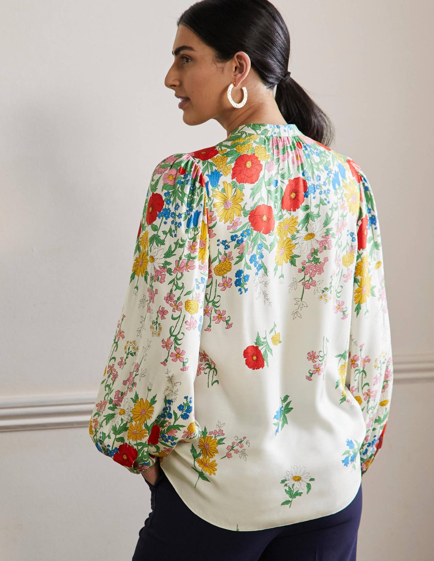 Blouson Sleeve Blouse-Ivory,  Botanical Terrace