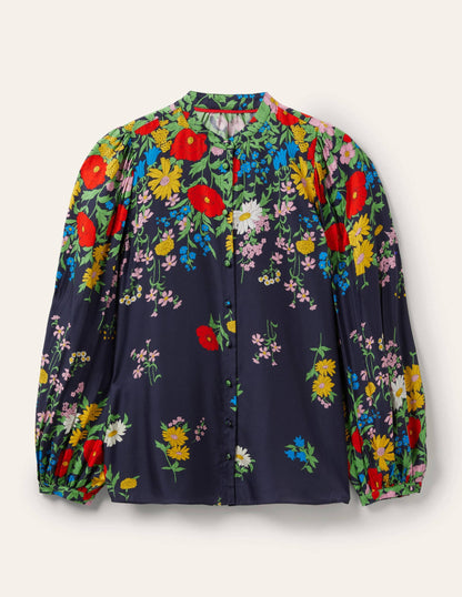 Blouson Sleeve Blouse-Navy, Botanical Terrace