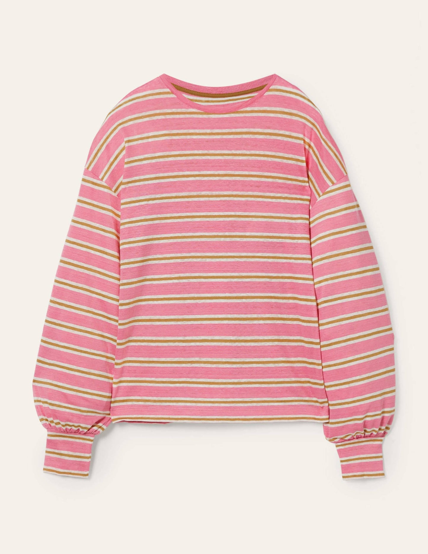 Blouson Linen Top-Posy Pink / Brioche Stripe