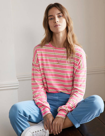 Blouson Linen Top-Posy Pink / Brioche Stripe