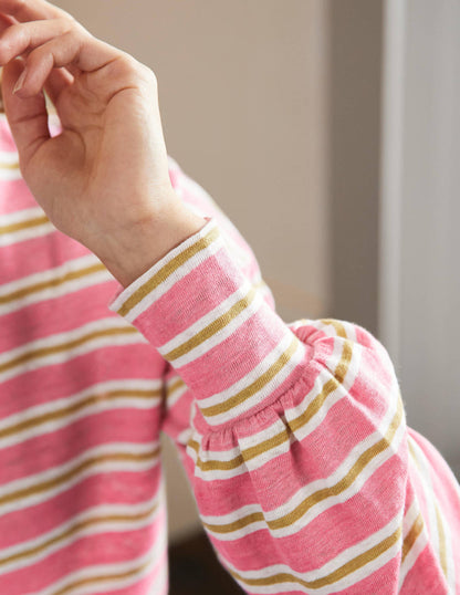 Blouson Linen Top-Posy Pink / Brioche Stripe