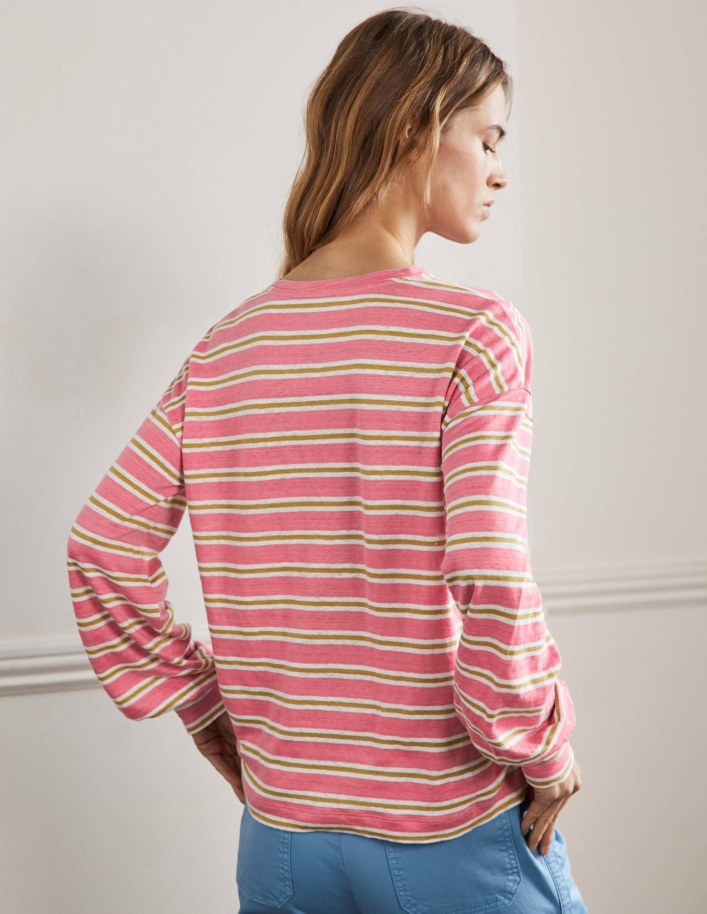 Blouson Linen Top-Posy Pink / Brioche Stripe