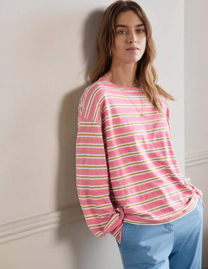 Blouson Linen Top-Posy Pink / Brioche Stripe