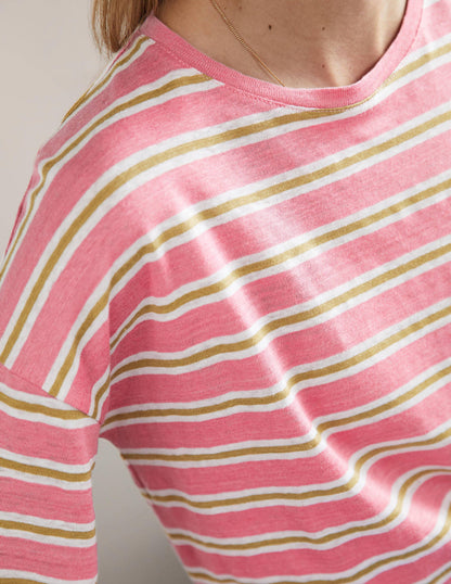Blouson Linen Top-Posy Pink / Brioche Stripe