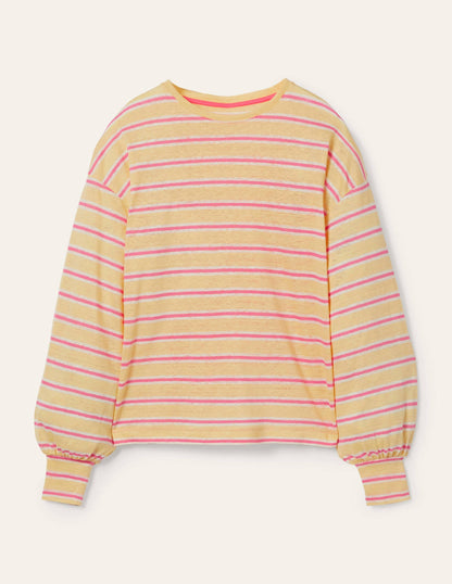 Blouson Linen Top-Sunlight / Azalea Stripe