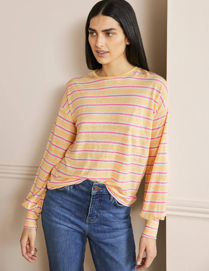 Blouson Linen Top-Sunlight / Azalea Stripe