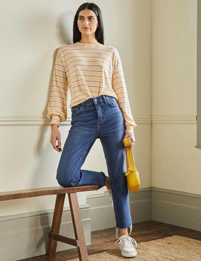 Blouson Linen Top-Sunlight / Azalea Stripe