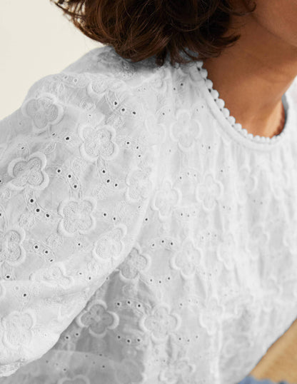 Broderie Puff Sleeve Top-White