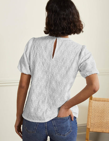 Broderie Puff Sleeve Top-White