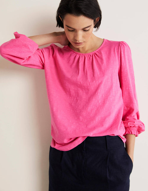 Blouson Cotton Crew Neck Top-Festival Pink