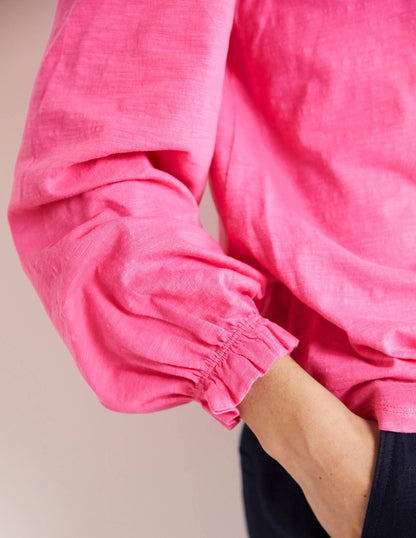 Blouson Cotton Crew Neck Top-Festival Pink