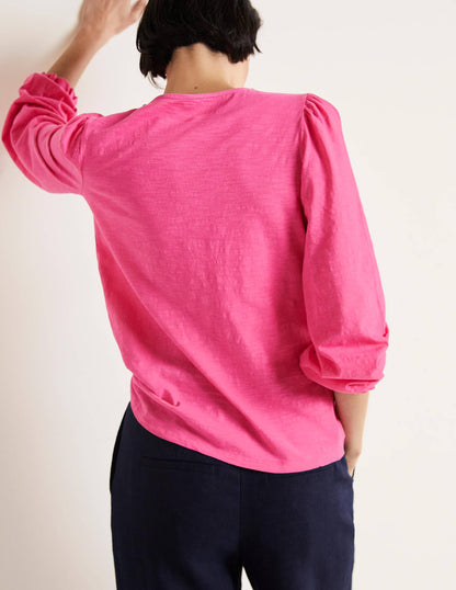 Blouson Cotton Crew Neck Top-Festival Pink