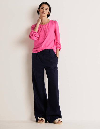 Blouson Cotton Crew Neck Top-Festival Pink