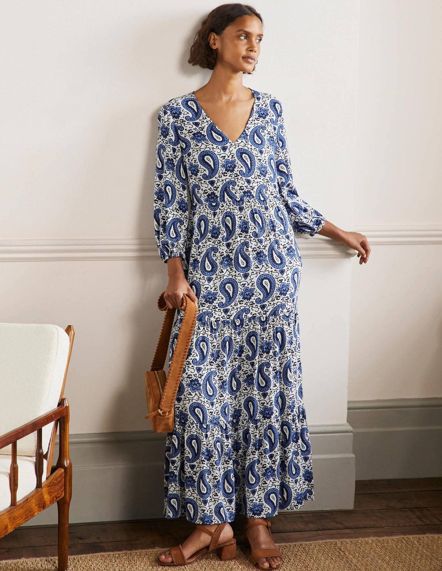 Blouson Sleeve Maxi Dress-Hyacinth, Enchanting Paisley