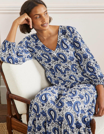 Blouson Sleeve Maxi Dress-Hyacinth, Enchanting Paisley