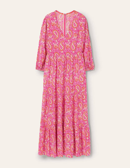 Blouson Sleeve Maxi Dress-Pop Pansy, Enchanting Paisley