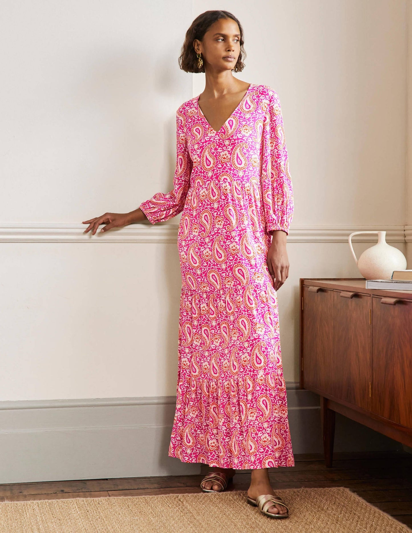 Blouson Sleeve Maxi Dress-Pop Pansy, Enchanting Paisley