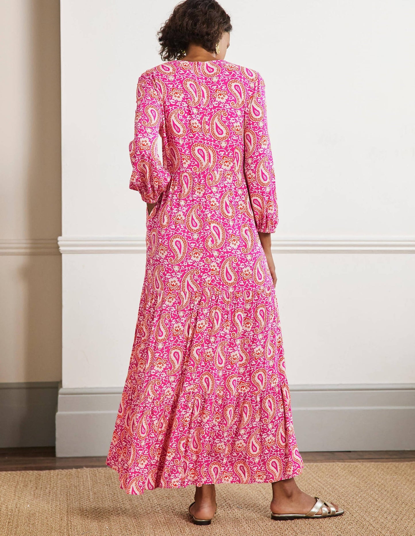 Blouson Sleeve Maxi Dress-Pop Pansy, Enchanting Paisley