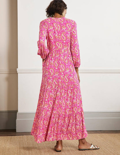 Blouson Sleeve Maxi Dress-Pop Pansy, Enchanting Paisley