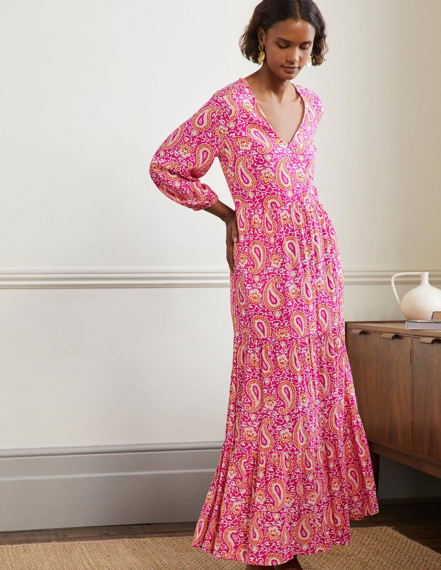 Blouson Sleeve Maxi Dress-Pop Pansy, Enchanting Paisley