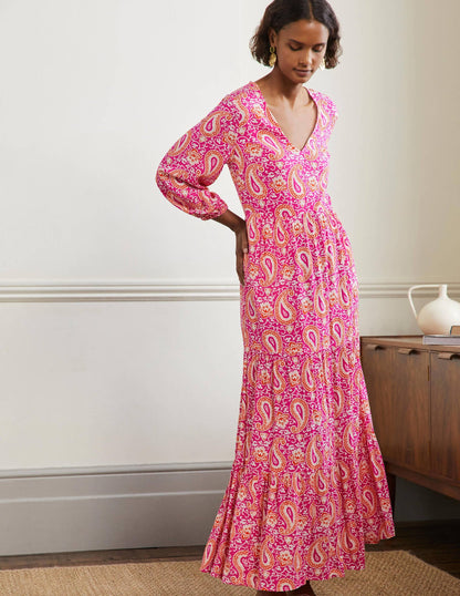 Blouson Sleeve Maxi Dress-Pop Pansy, Enchanting Paisley