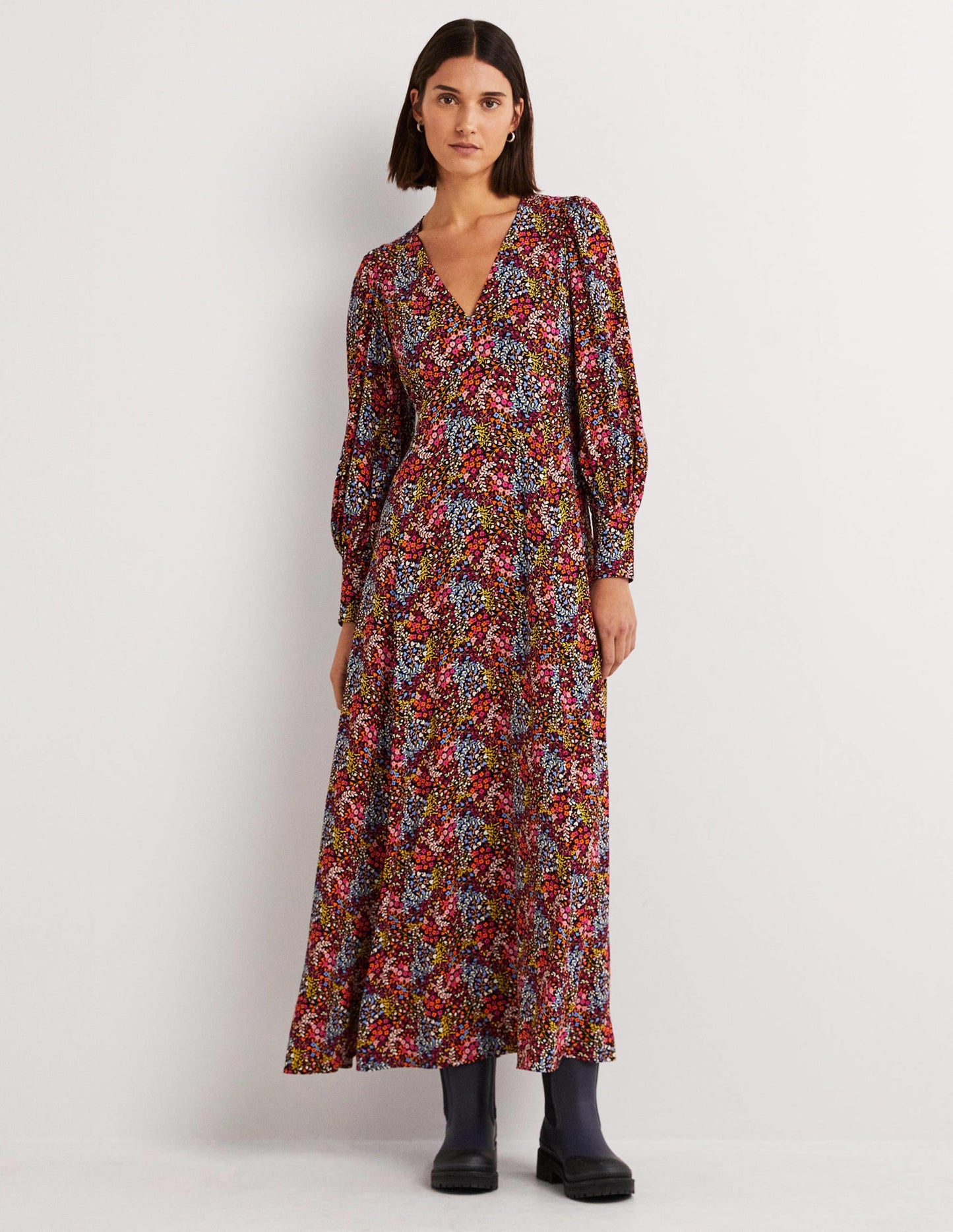 Blouson Sleeve Maxi Tea Dress-Multi, Ditsy Garden