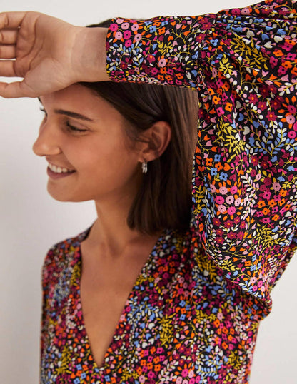 Blouson Sleeve Maxi Tea Dress-Multi, Ditsy Garden