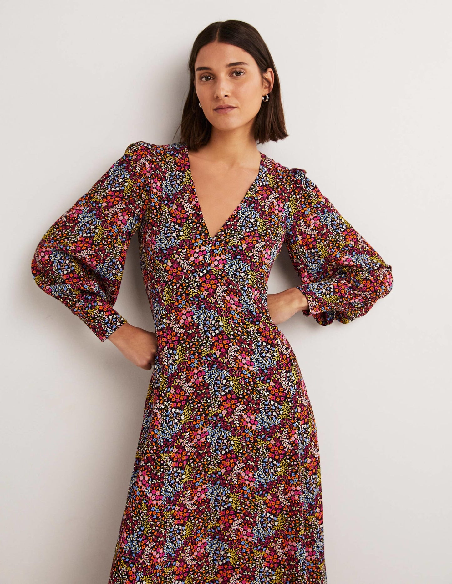 Blouson Sleeve Maxi Tea Dress-Multi, Ditsy Garden
